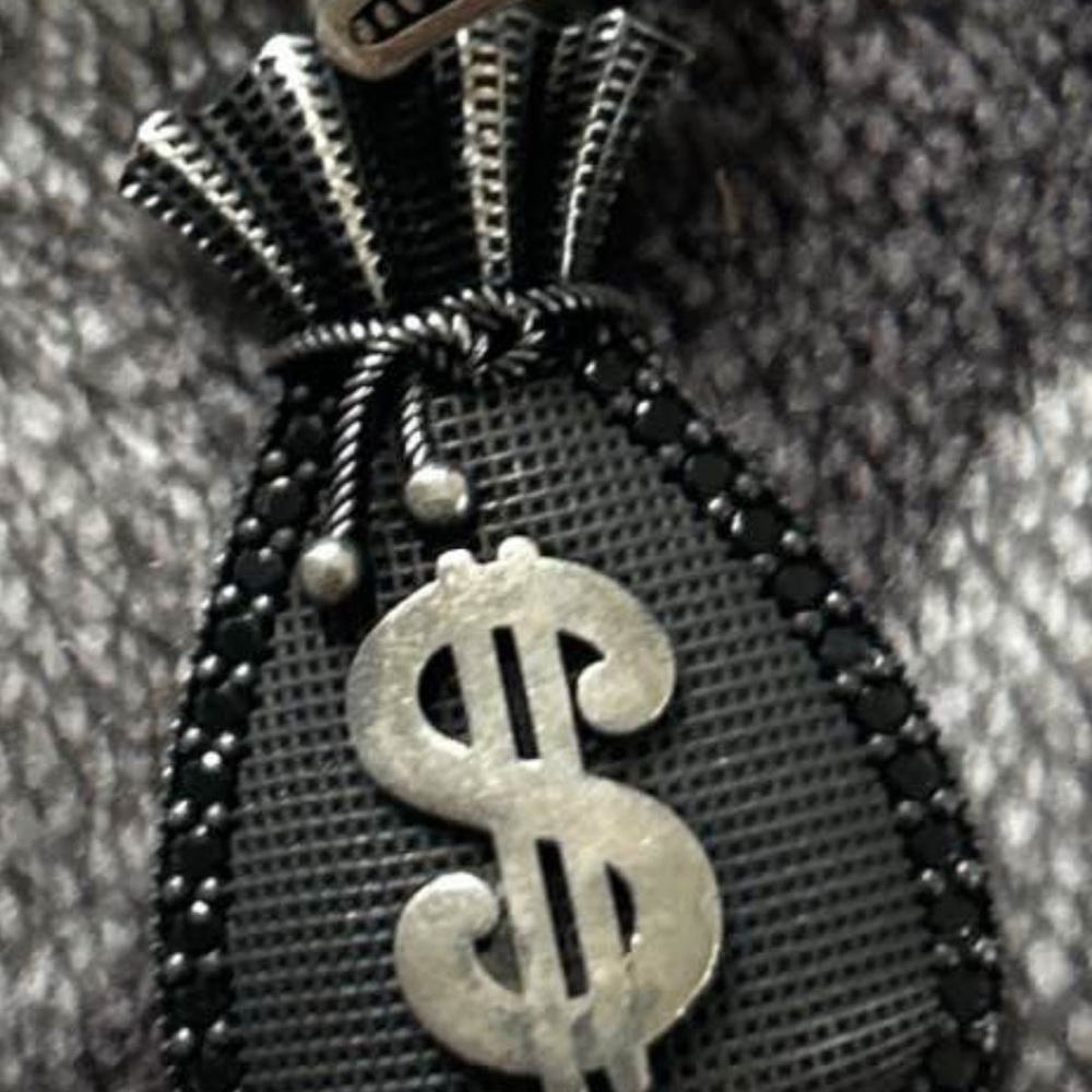 Sterling Silver Dollar Sign Pendant Necklace - Black and Silver
